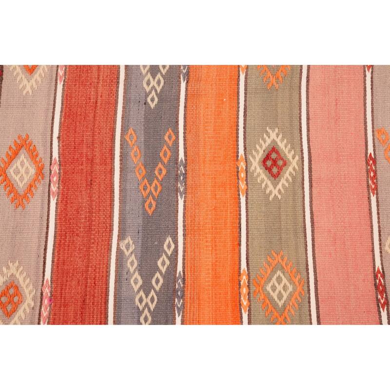 Hand Woven Oriental 100% Wool Carpet Southwestern Tribal Oranges & Rust Kilim Runner Rug - 8' 6'' X 4' 0''