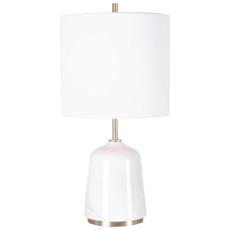 Marble Base Table Lamp with White Drum Shade - 20" - White and Gray