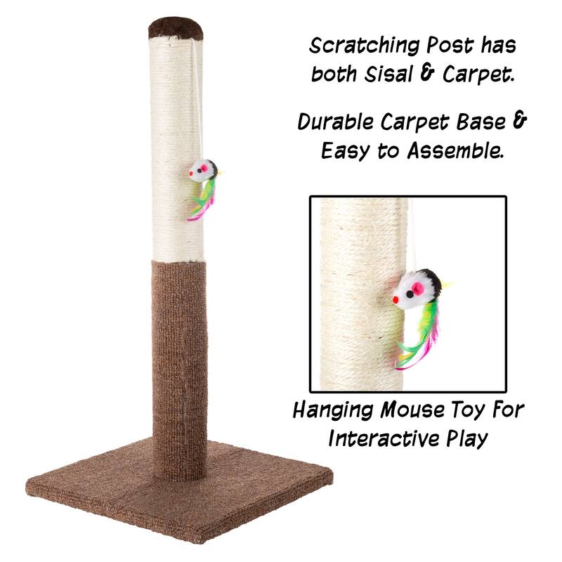 Petmaker Brown 24.5-Inch Sisal Cat Scratching Post with Carpeted Base - 24.5"