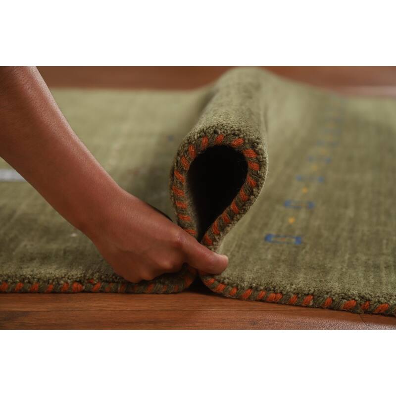 Hand Knotted Oriental 100% Wool Carpet Tribal Animal Pictorial Green Gabbeh Area Rug - 7' 8'' X 4' 11''