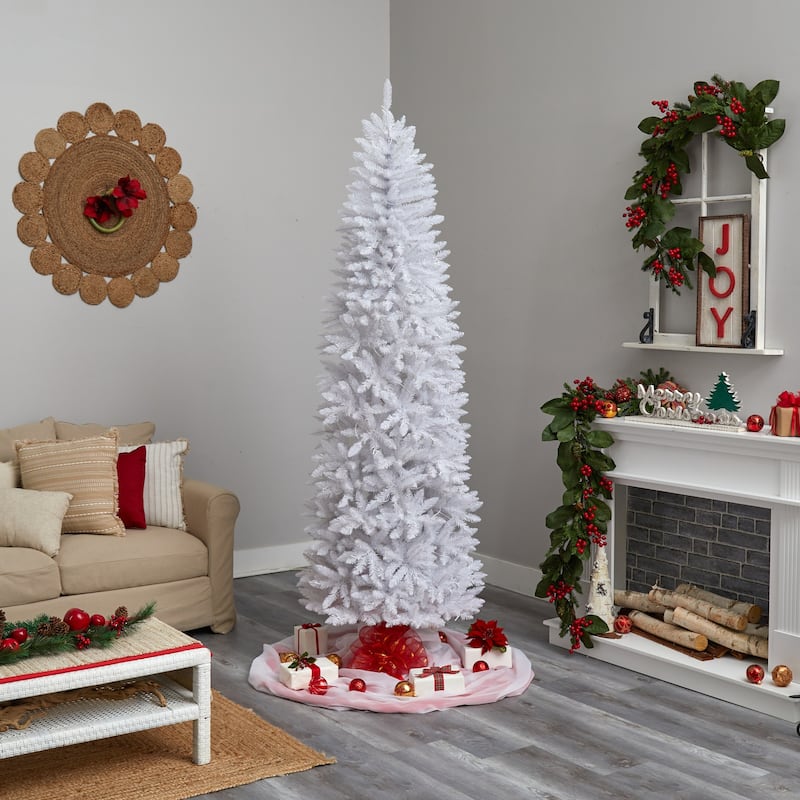8ft. Slim White Artificial Christmas Tree with 400 Warm White LED Lights & 1348 Branches - Modern Holiday X-Mas Glow
