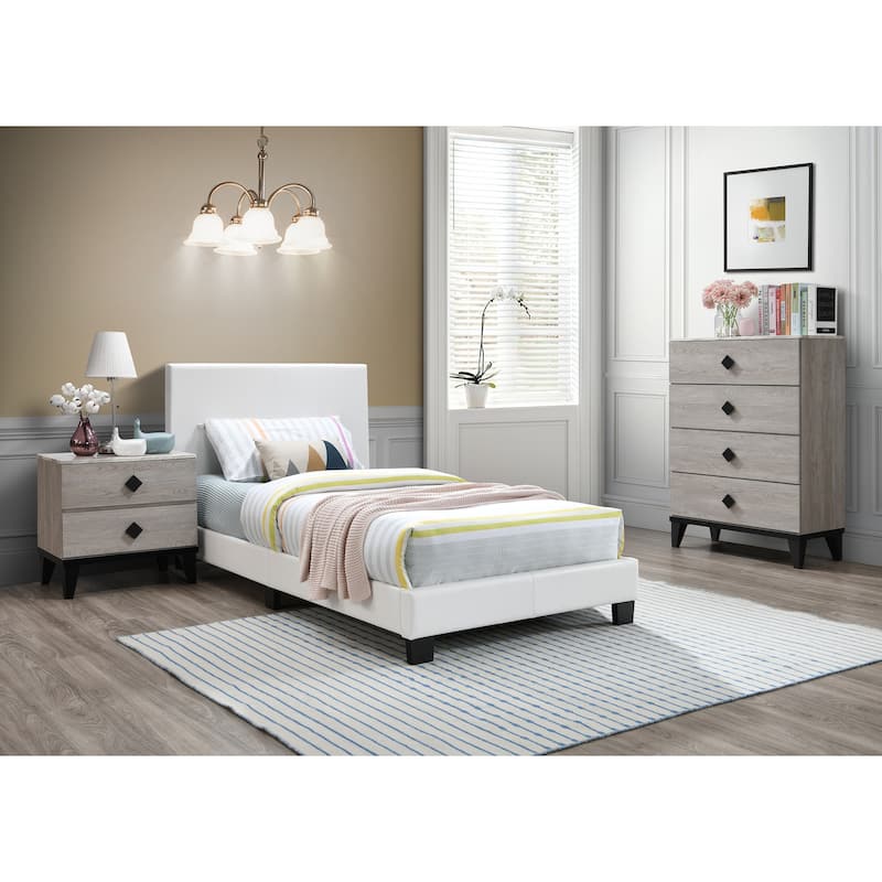White Faux Leather Upholstered Platform Bed - White - Queen