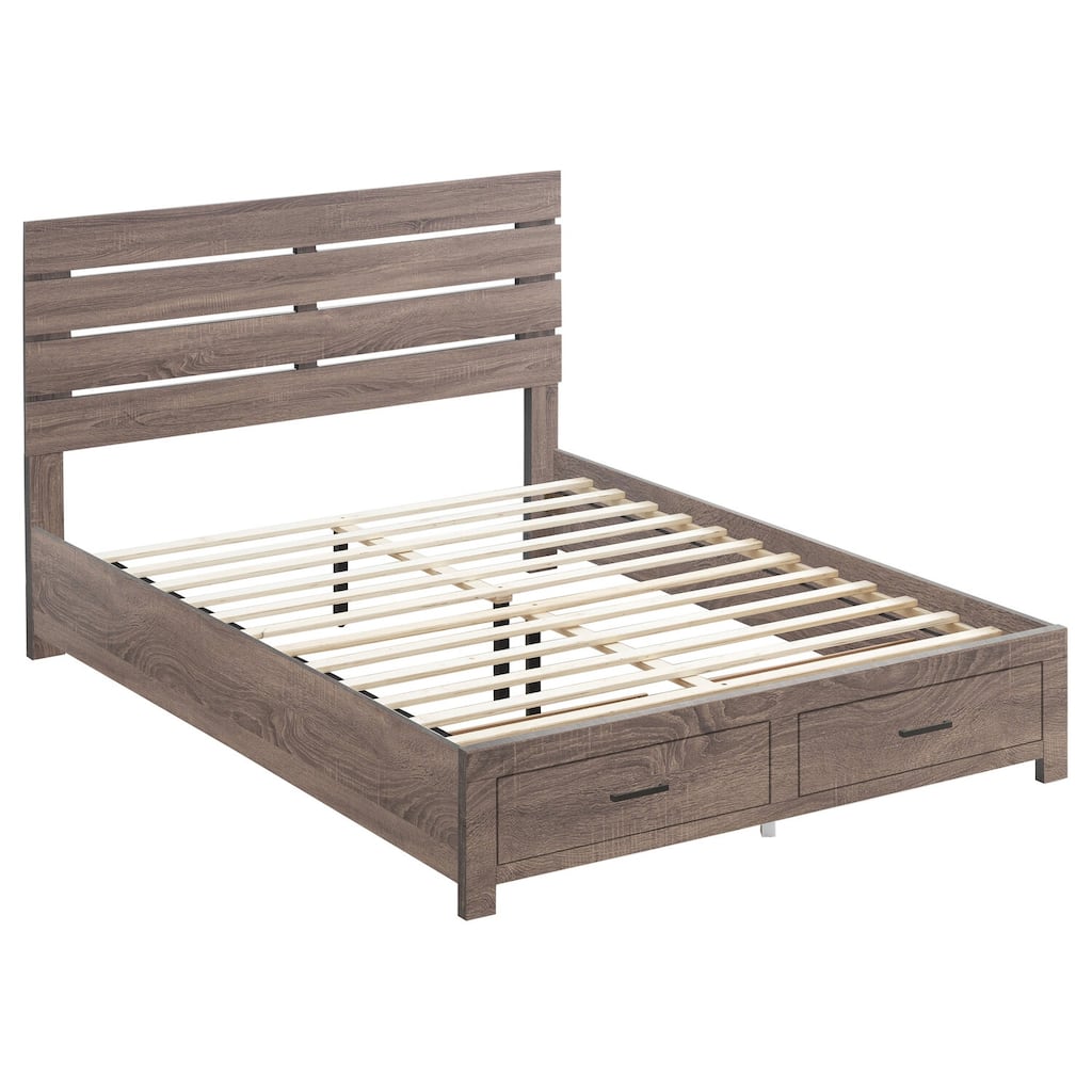 Storage Platform Bed with Slatted Headboard and 2 Drawers, Durable Laminate, Modern and Functional Design