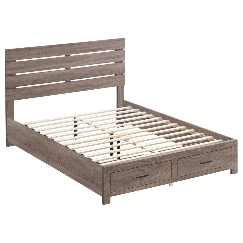 Storage Platform Bed with Slatted Headboard and 2 Drawers, Engineered Wood Construction, Modern Look