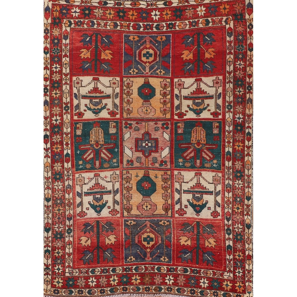 Distressed Bakhtiari Persian Vintage Rug Handmade Wool Carpet - 4'8" x 6'5"