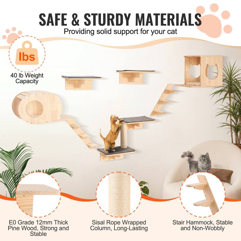 Wall Mounted Cat Shelves, Cat Wall Shelves and Perches with Jumping Boards, Hammock, Sofa, Cat Tree & Cat Grip