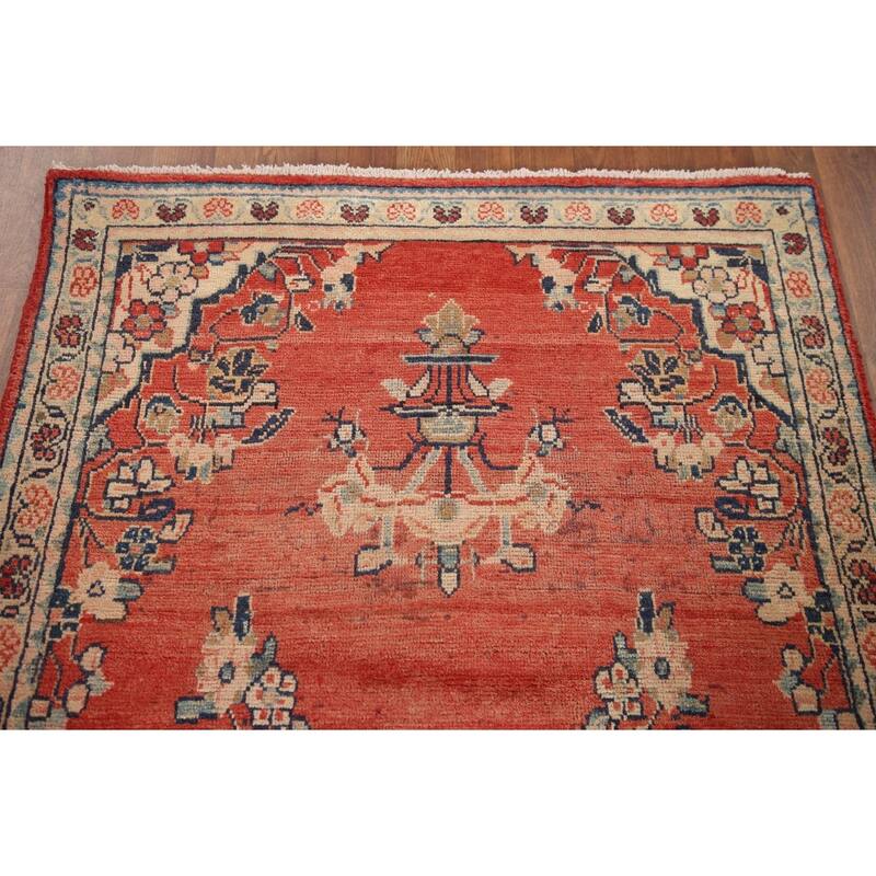 Hand Knotted Oriental 100% Wool Carpet Traditional Floral Red Mahal Runner Rug - 10' 3'' X 3' 4''