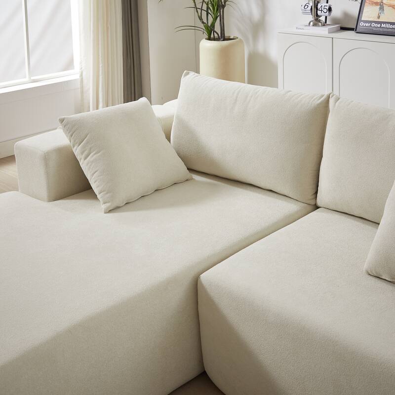 Chenille Upholstered Sleeper Sofa Bed L-shaped Sectional Sofa Free Combination Couch Set with Loveseat and Single Chaise Lounge