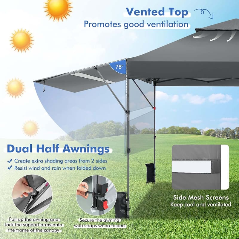 10x17.6 FT Pop Up Canopy with Dual Awnings Outdoor Gazebo Shelter