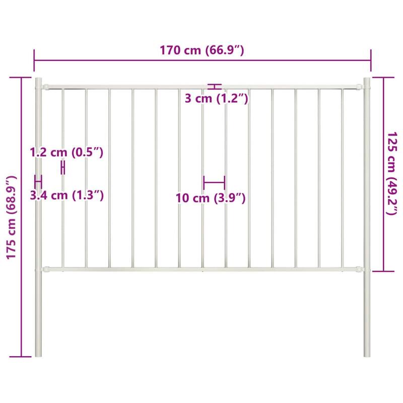vidaXL Fence Panel with Posts Powder-coated Steel 5.9 ft x 4.1/2.5/3.3 ft