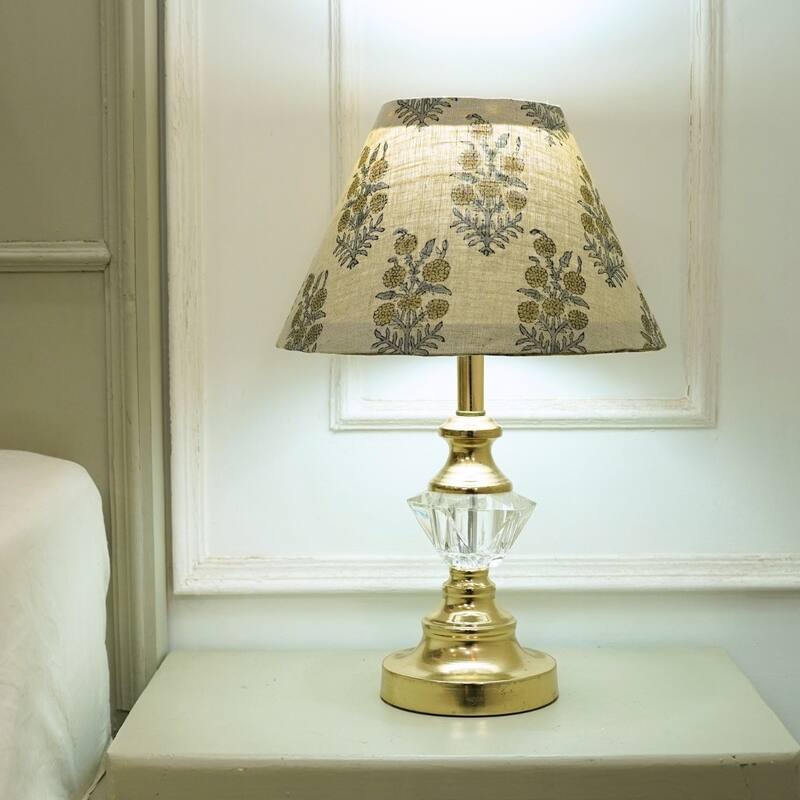 Fabdivine Hjara Handmade Linen Blend Boho Block Print Lampshade -Traditional Artisan Table Lamp for Bedroom Accent - 11 x 13 x 10