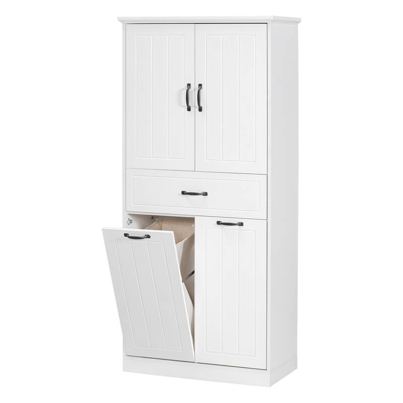 Tall Laundry Floor Cabinet with Removable Baskets, Waterproof Bathroom Storage Cabinet with Adjustable Shelf & Drawer