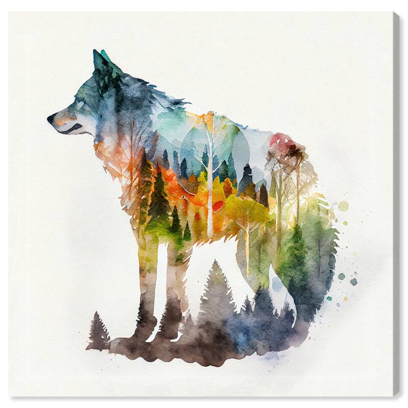Wynwood Studio Canvas Animals Wolf Forest Blue and Rustic Wall Art Canvas Print
