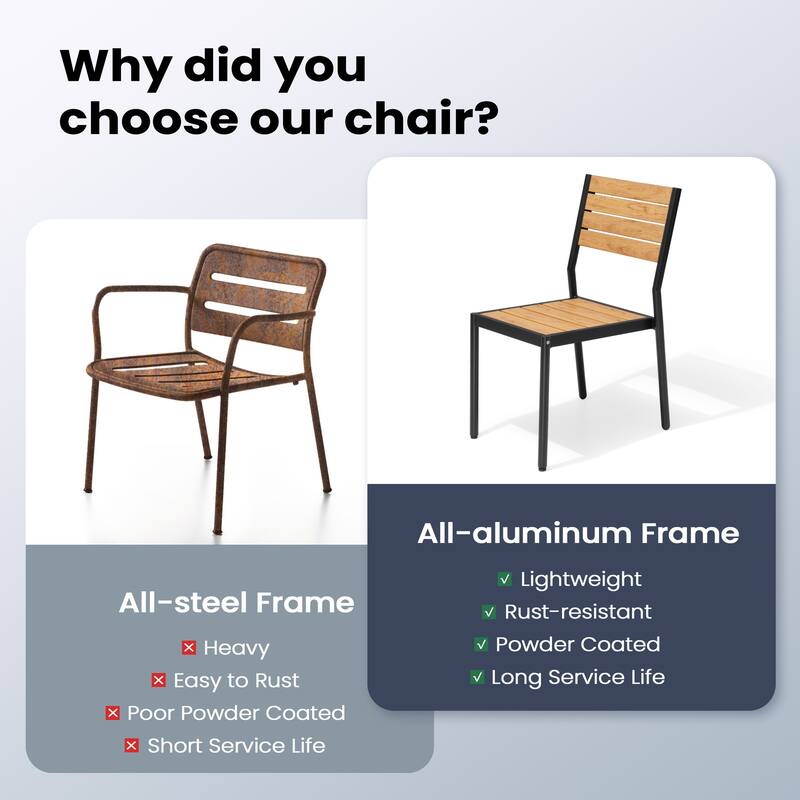 9/11PC Aluminum X Frame Outdoor Patio Dining Set Umbrella Hole Table with Stackable Chairs - N/A