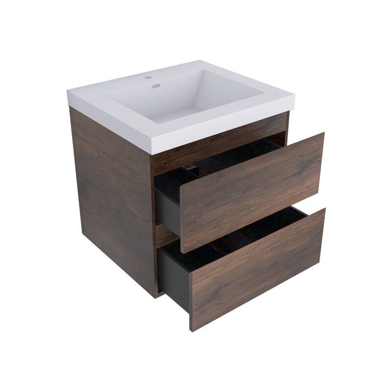 24"/30"/36"/48" Wall-Mounted 2-drawer Bathroom Vanity Set with Integrated Resin Sink