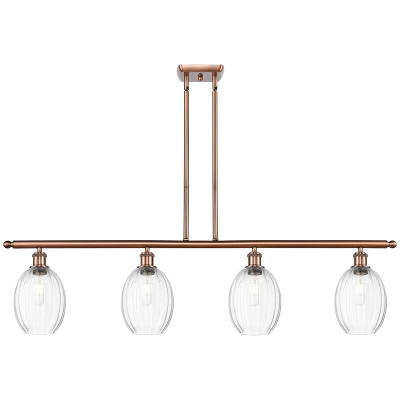 Innovations Lighting Endless Possibilities Ballston - Preston - 4 Light 48" Bulb Shade Stem Hung Island Light - Clear/Antique Copper
