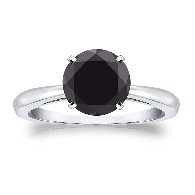 Auriya 14k Gold 2ctw Round Solitaire Black Diamond Engagement Ring - White - 4