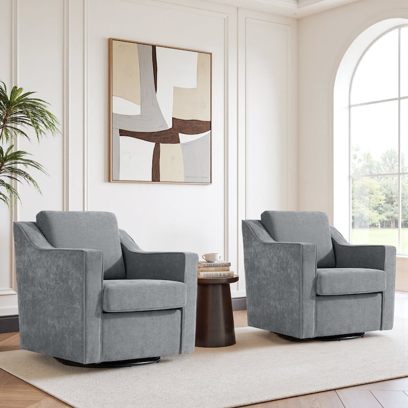 Chenille/Leather Swivel Barrel Chair(Set of 2) Modern Club Chair by UIXE - Chenille - Grey