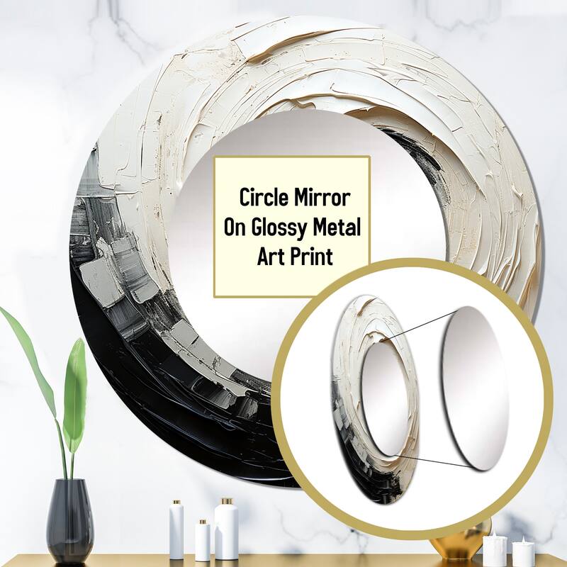 Designart "Minimalist Spiral" Abstract Spirals Round Mirror For Wall Decor Modern Black Round Bedroom Mirror Wall Decor