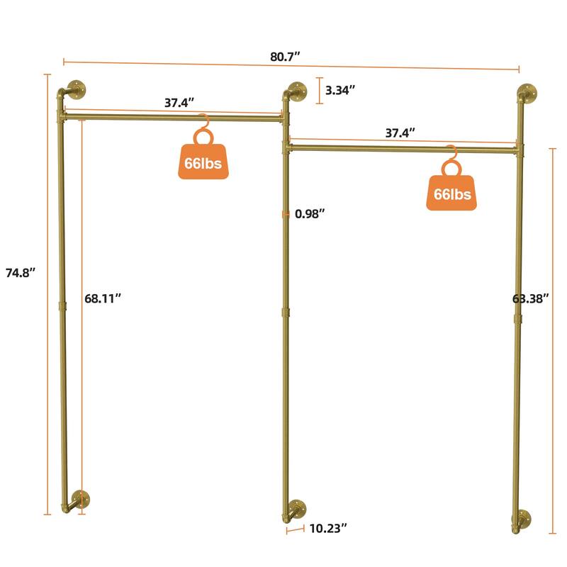 80.7'' Firm Pipe Clothes Rack Wall Mounted Clothes Hanging Rack Home