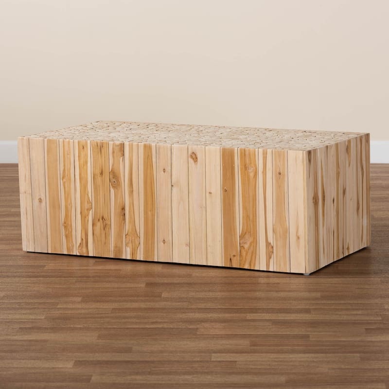 Grayson Bohemian Natural Teak Wood Coffee Table with Unique Repurposed Wood Logs