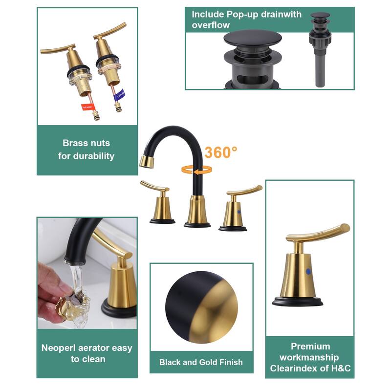 WOWOW 8 in. Widespread Double Handle Bathroom Sink Faucet