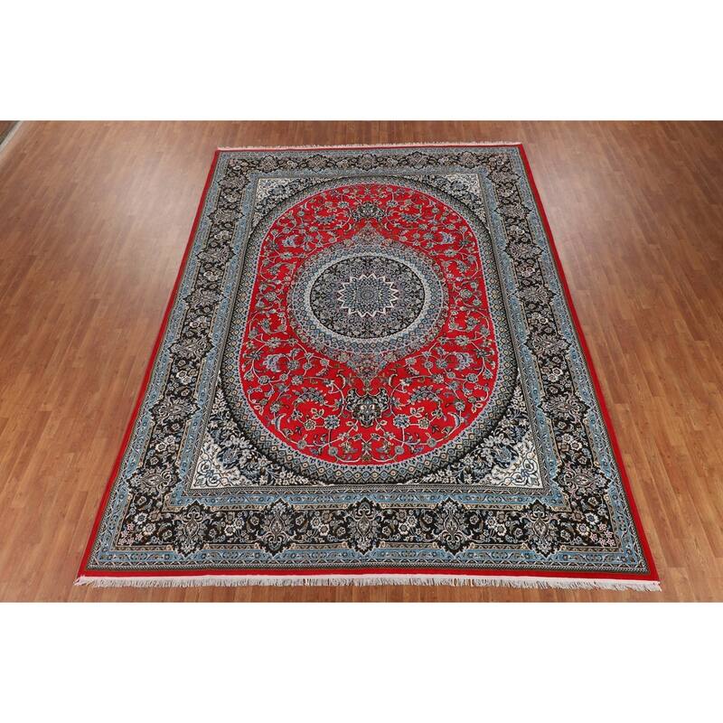 Red Medallion Kashan Turkish Area Rug Machine Made Traditional Carpet - 9'7" x 13'2"
