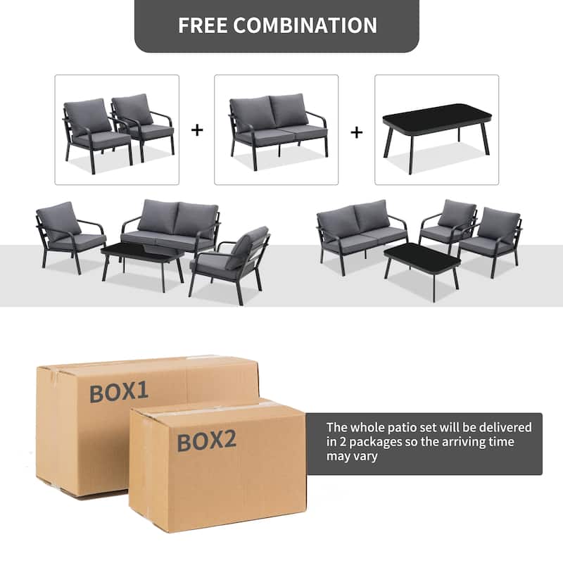 Zenova 2/4 Pcs Aluminum Patio Conversation Set Outdoor Sectional Sofa with Single Chairs