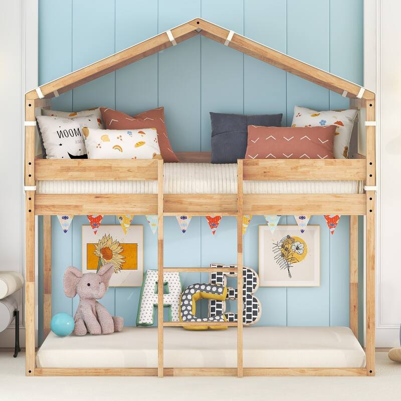 House Bed Twin Over Twin Bunk Bed Wood Platform Bed Frame