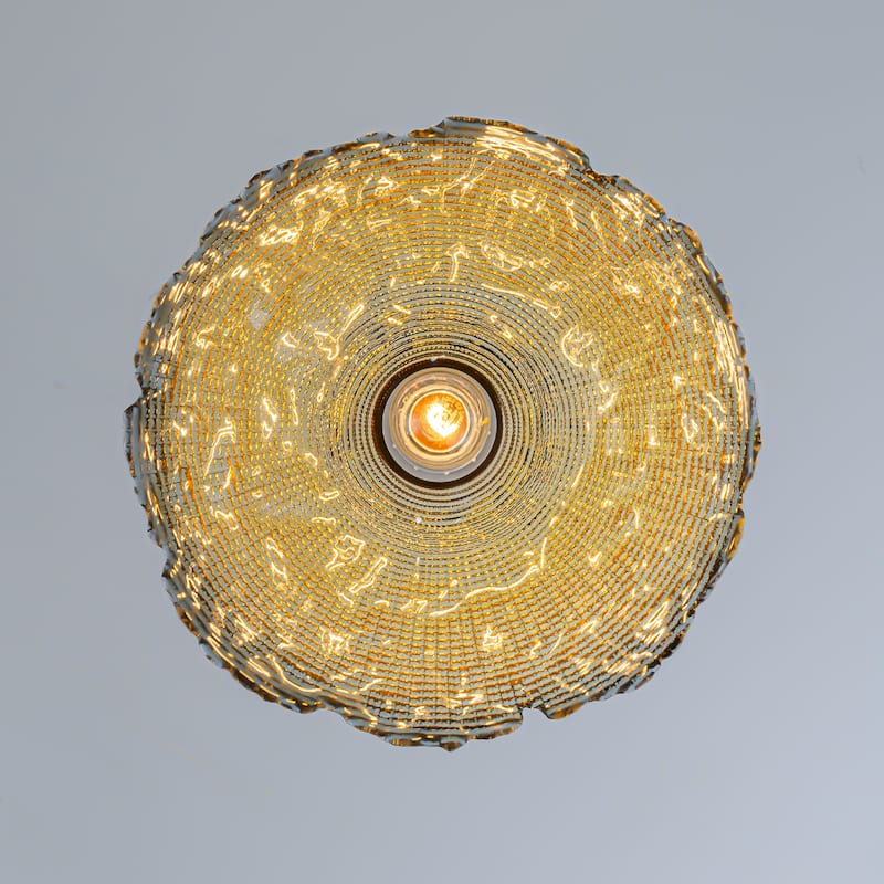 Industrial 1-Light Leaf-Shaped Glass Pendant Light with Texture Glass Shade