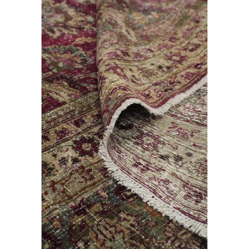 Hand Knotted Oriental 100% Wool Carpet Traditional Floral Pink Mashad Area Rug - 13' 5'' X 9' 6''