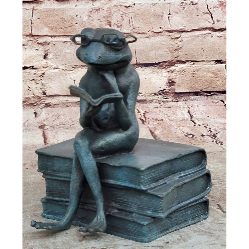 Bronze Frog Sculpture – Reading Frog With Glasses Statue On Books