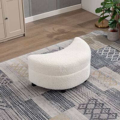 32.7" W Boucle Upholstered Half Crescent Moon Storage Ottoman for Bedroom, living Room