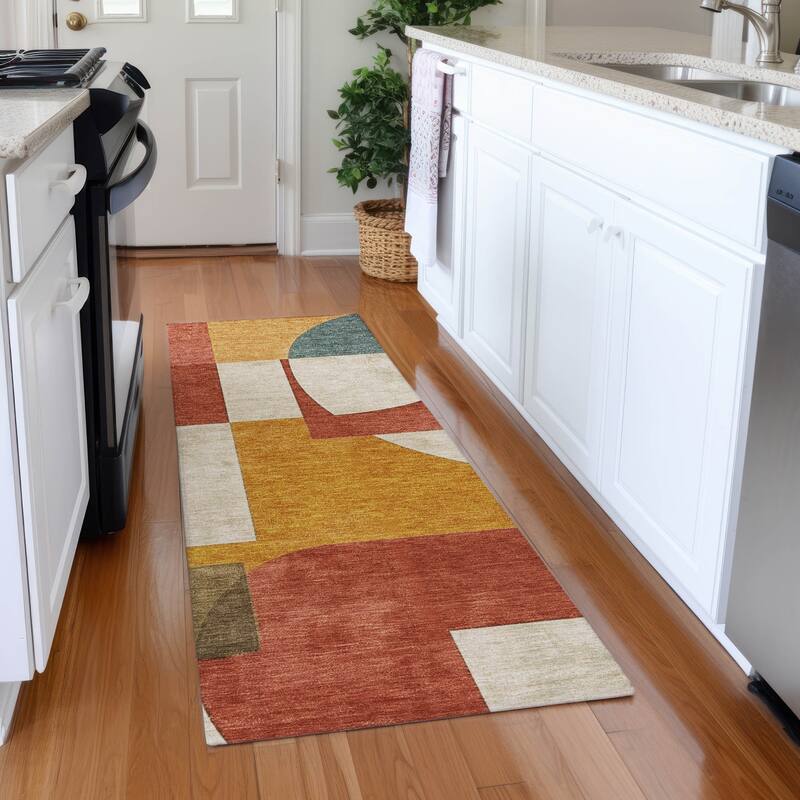Premium Washable Super Soft Geo Modern Mayfield Rug - Coral - 2'3" x 7'6"