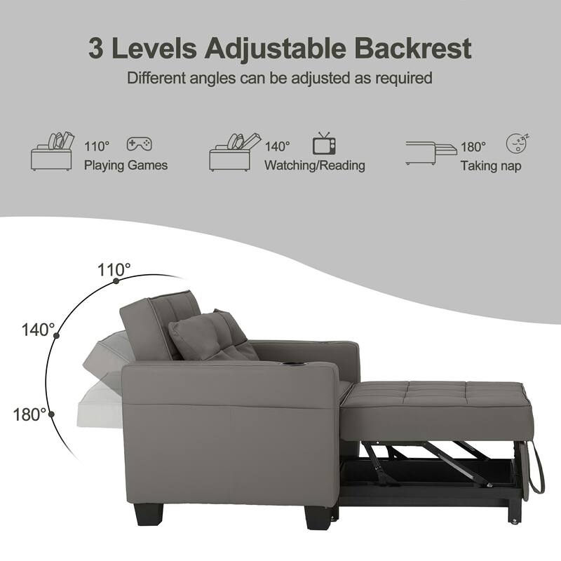 Pull Out Sofa Couch Bed Convertible Sleeper Sofa Bed with Storage Chaise, Sofa Couch