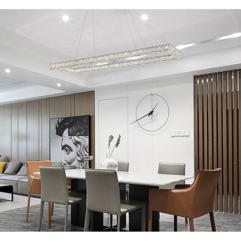 4-Light Chrome LED Chandelier With Clear Crystal Accents