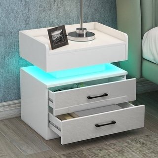 Modern Night Stand with Charging Station, LED Night Stand with Drawers ...