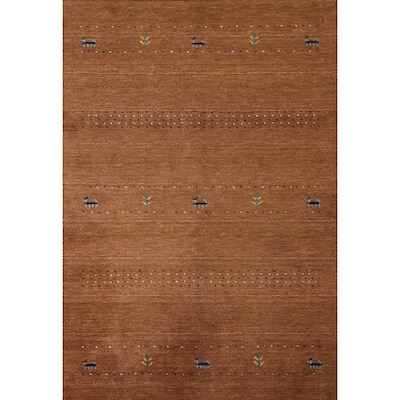 Brown Animals Tribal Gabbeh Oriental Area Rug Wool Carpet - 4'8"x 6'6"