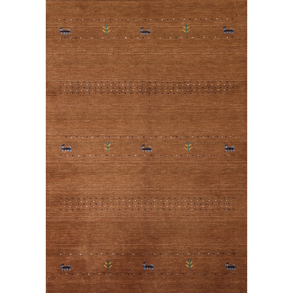Brown Animals Tribal Gabbeh Oriental Area Rug Wool Carpet - 4'8"x 6'6"