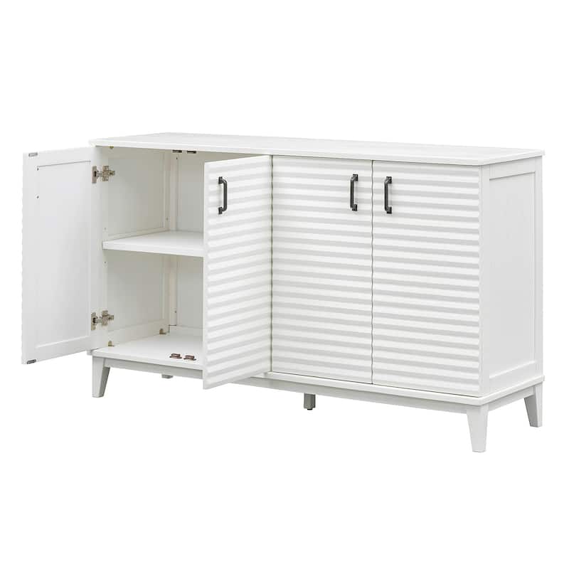 Sideboard with 4 Door Large Storage Buffet with Adjustable Shelves and Metal Handles for Kitchen