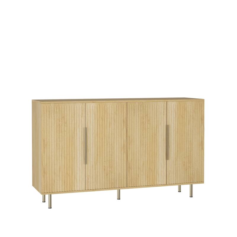 Black Modern Buffet Cabinet with Storage, Fluted Sideboard Large Buffet with Adjustable Shelves, Credenza