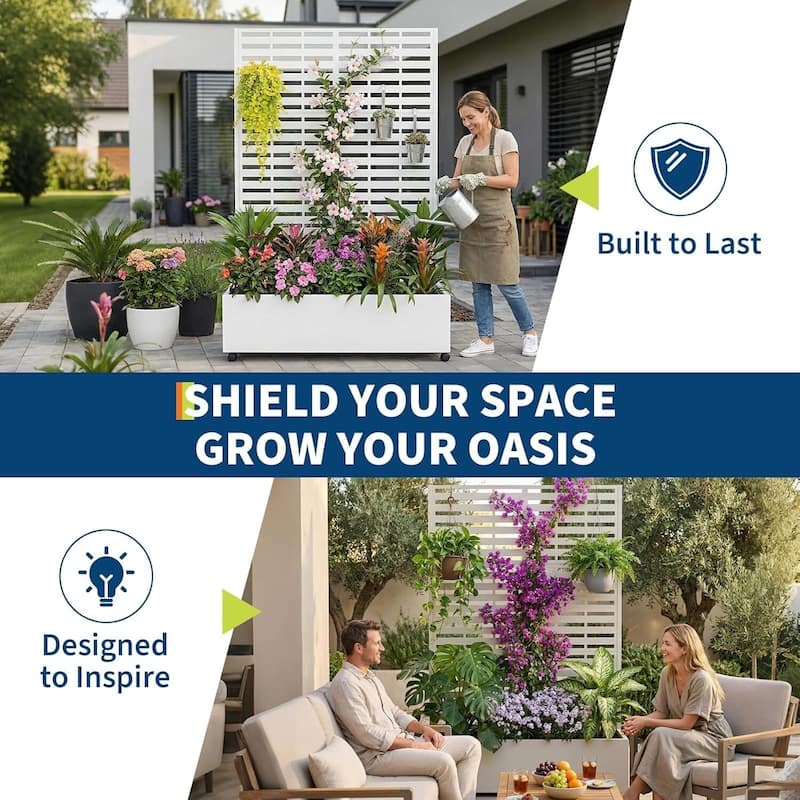 72"*47"*16" Raised Garden Bed with Trellis, Planter Box with Privacy Screen for Climbing Plants