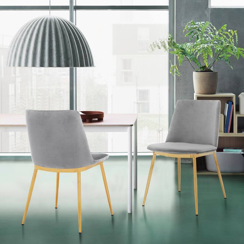 Messina Retro Velvet Dining Chairs with Gold Legs - Set of 2 - Grey