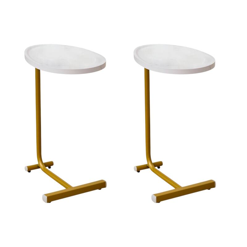 HomeRoots Set of Two White and Gold Faux Marble and Metal Oval End Tables - 11.80 in. x 23.62 in. x 17.72 in.