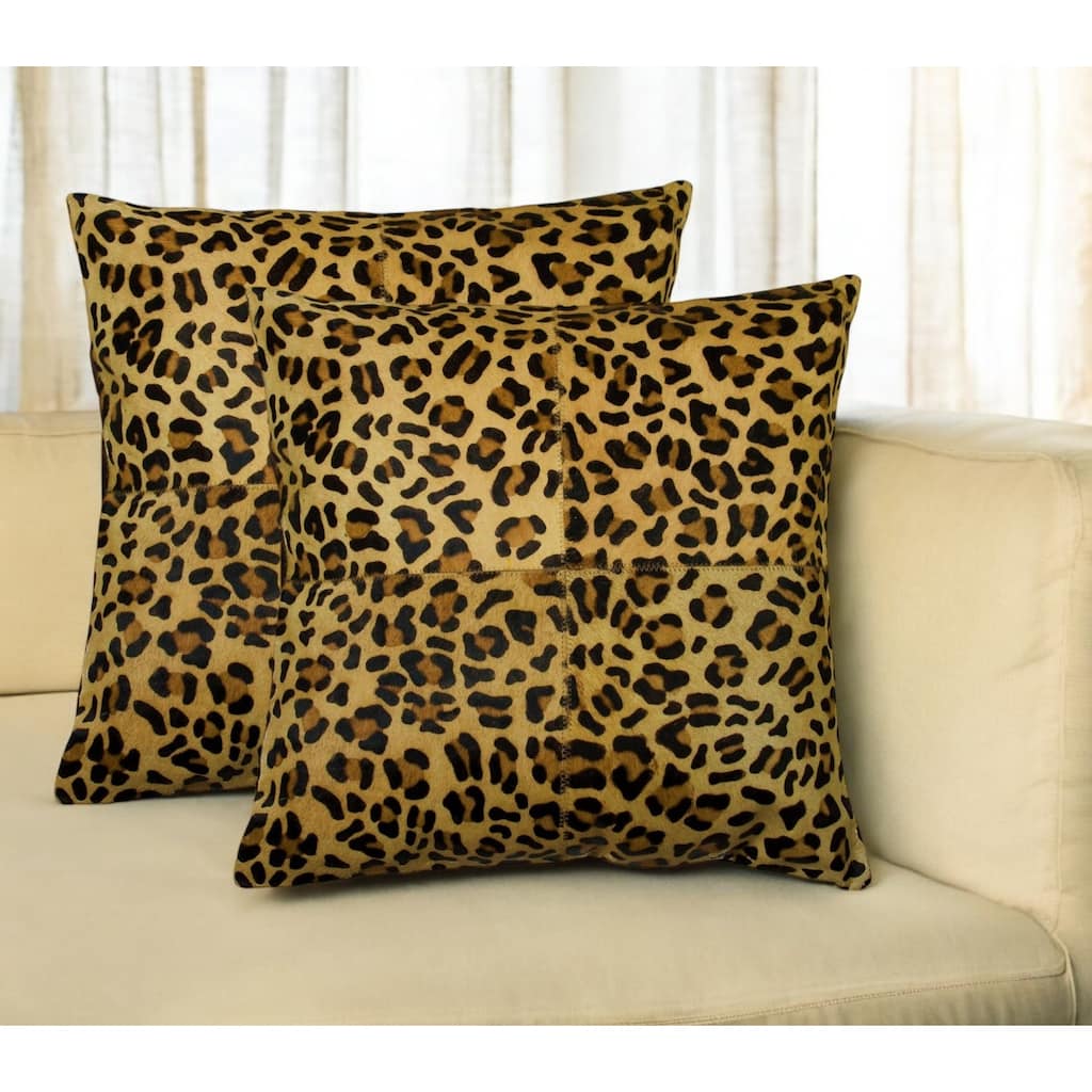 Set of Two 18" Brown and Black Leopard Cowhide Throw Pillows