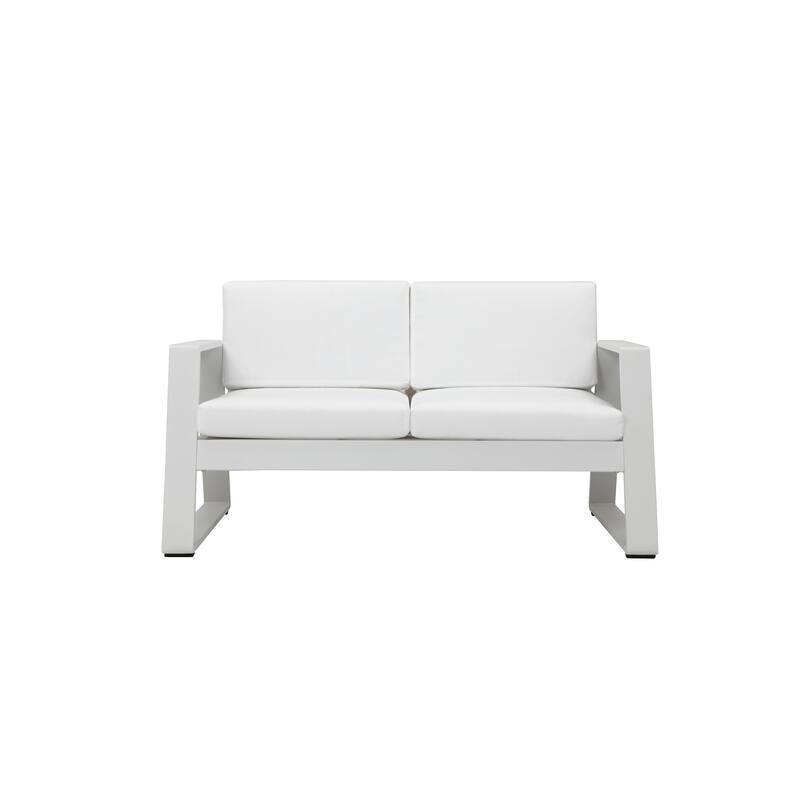 4 Piece Patio Sofa Set with Sled Base and Floor Protector, White