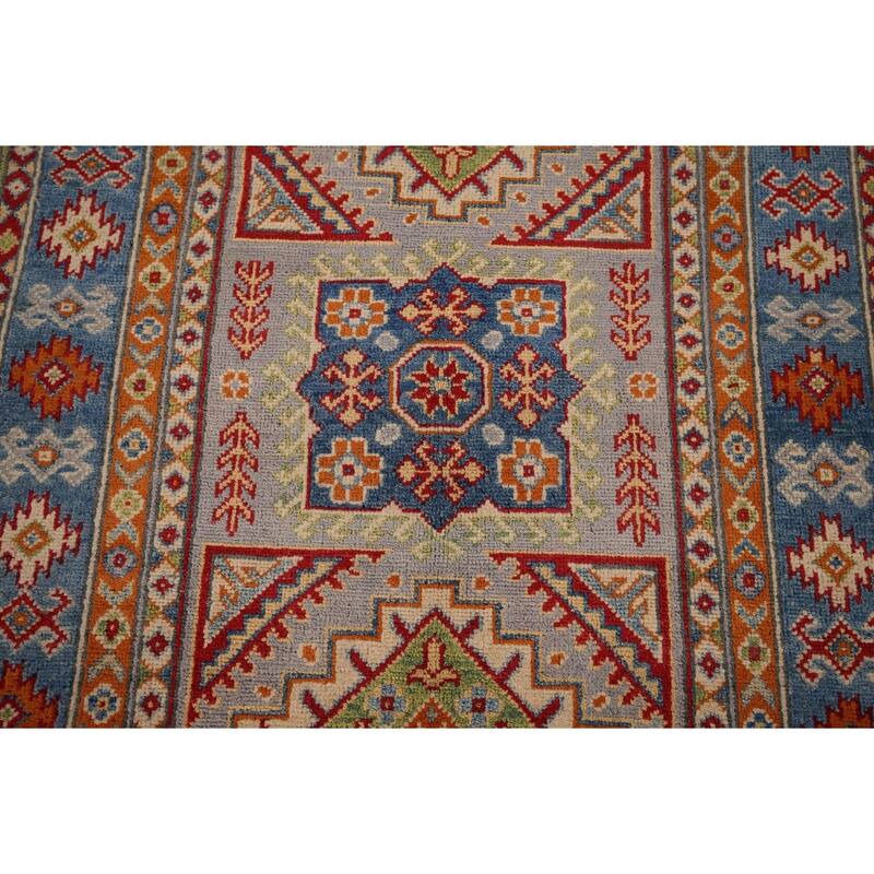 Traditional Grey Kazak Foyer Rug Hand-Knotted Wool Carpet - 3'4" x 5'0"