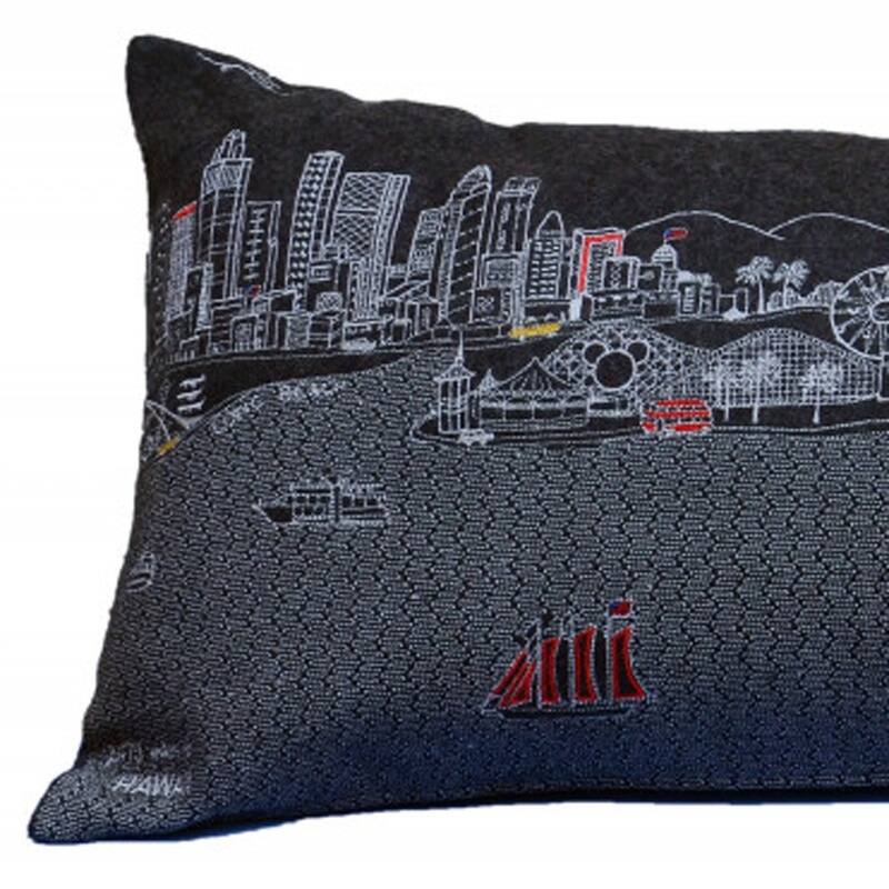 HomeRoots 35" Black Los Angeles Nighttime Skyline Lumbar Decorative Pillow