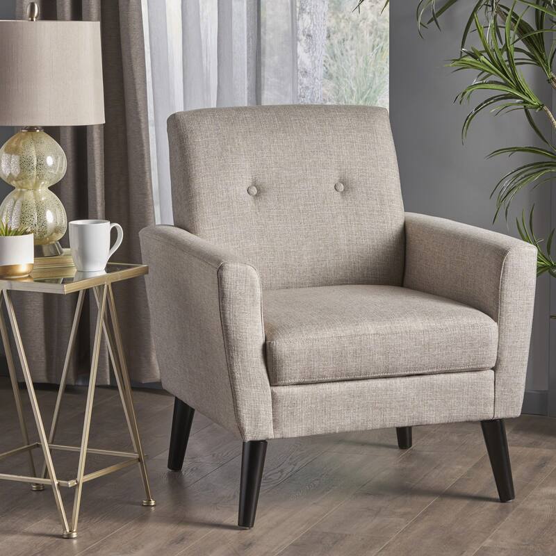 Beige Modern 31.1" Upholstered Button Tufted Club Chair with Sturdy Rubber Wood Legs