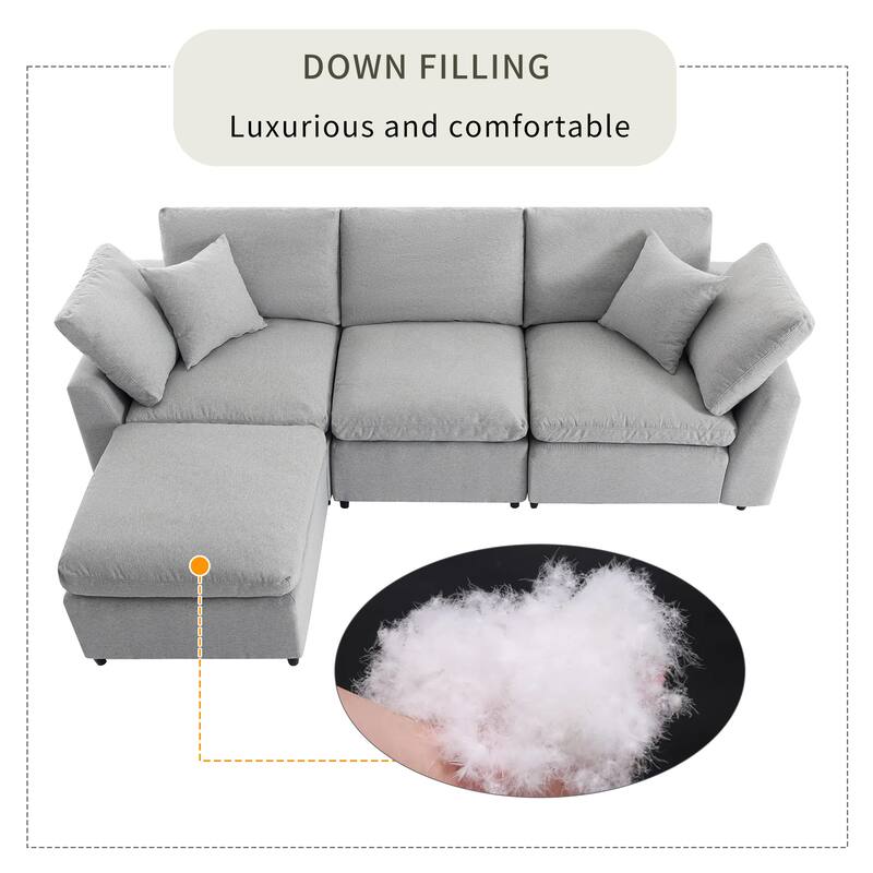 Down Filled Convertible Sectional Sofa, L Shaped Couch with Reversible Chaise, Light Gray Polyester